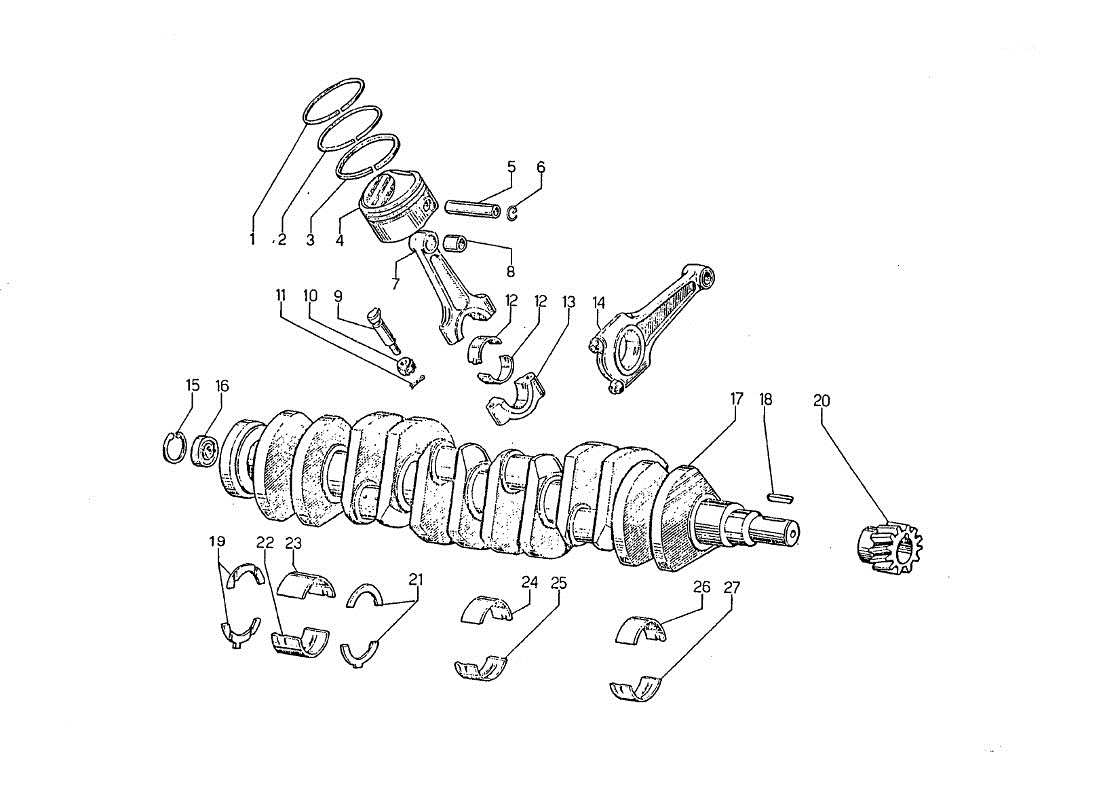 lamborghini jarama crank mechanisms and crankshaft parts diagram