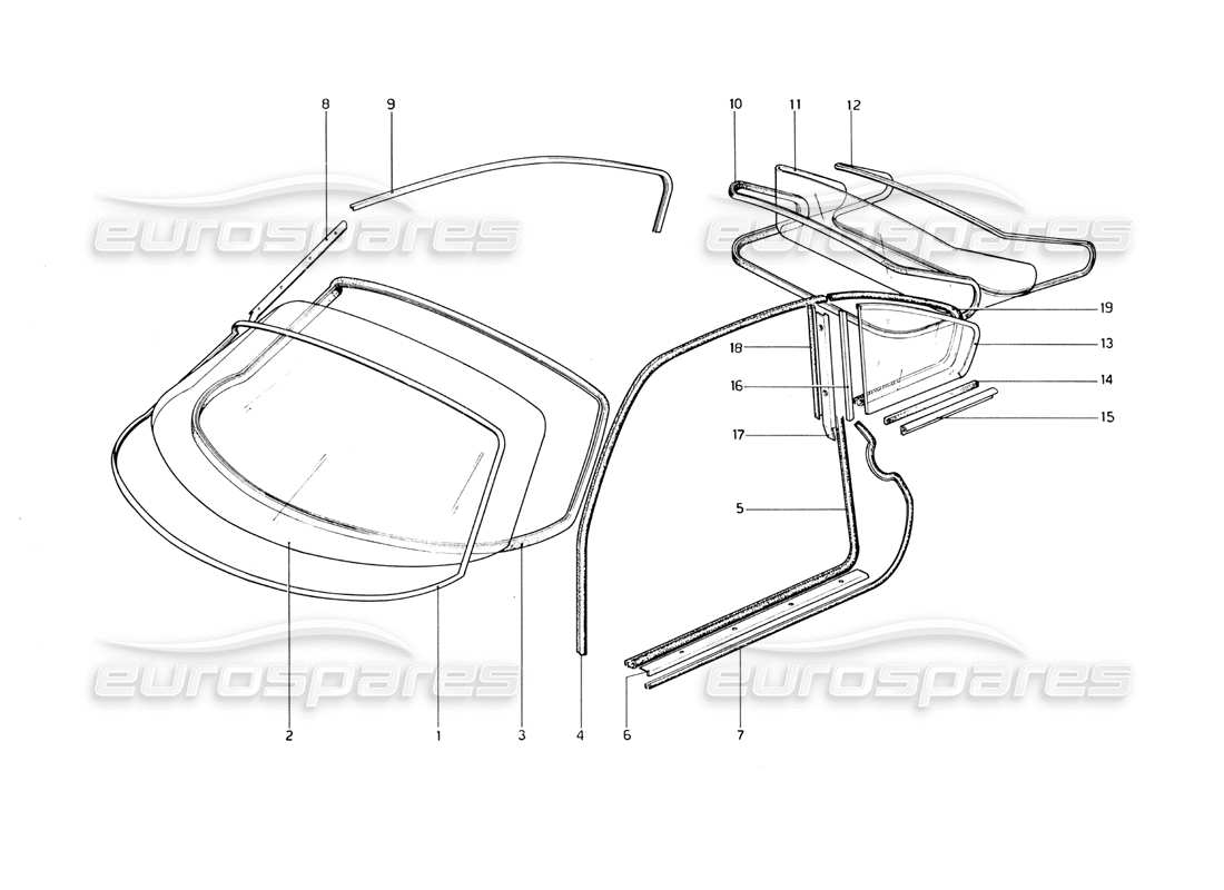 ferrari 246 dino (1975) glasses parts diagram