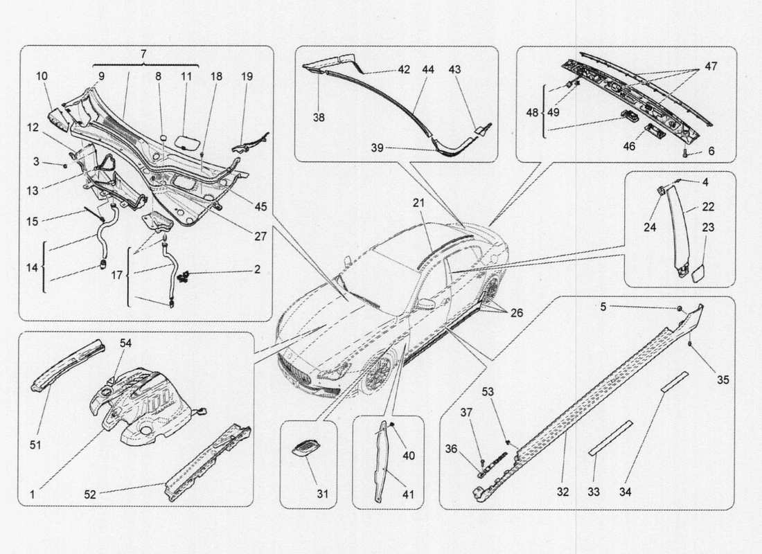 maserati qtp. v6 3.0 tds 275bhp 2017 shields, trims and covering panels parts diagram