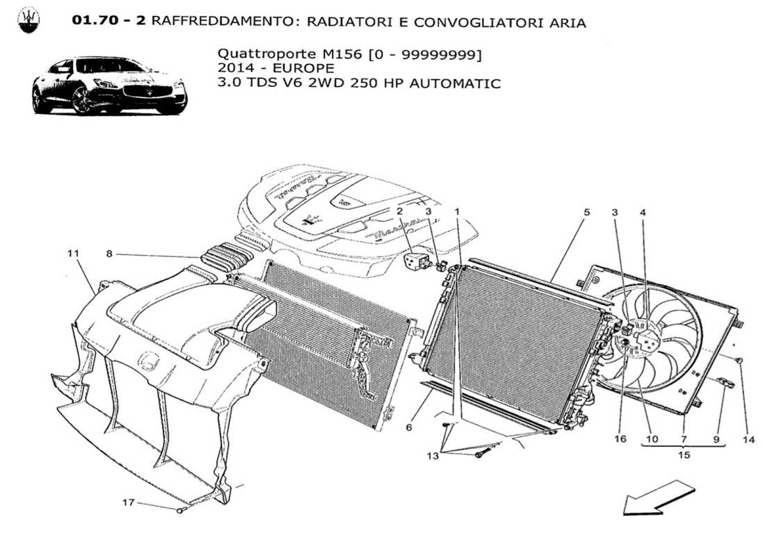 maserati qtp. v6 3.0 tds 250bhp 2014 cooling: air radiators and ducts part diagram