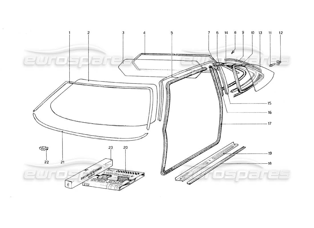 ferrari 308 gt4 dino (1979) glasses parts diagram