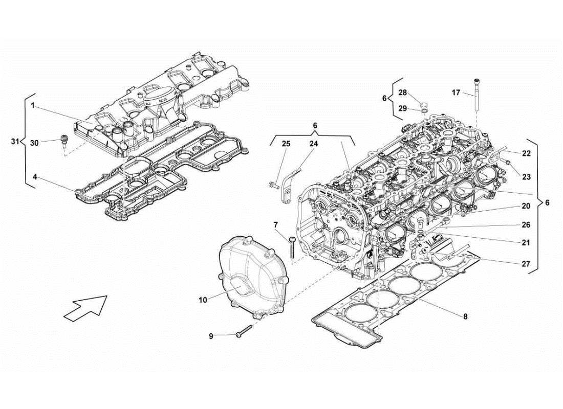 lamborghini gallardo sts ii sc left cylinder head and cover 6-10 part diagram