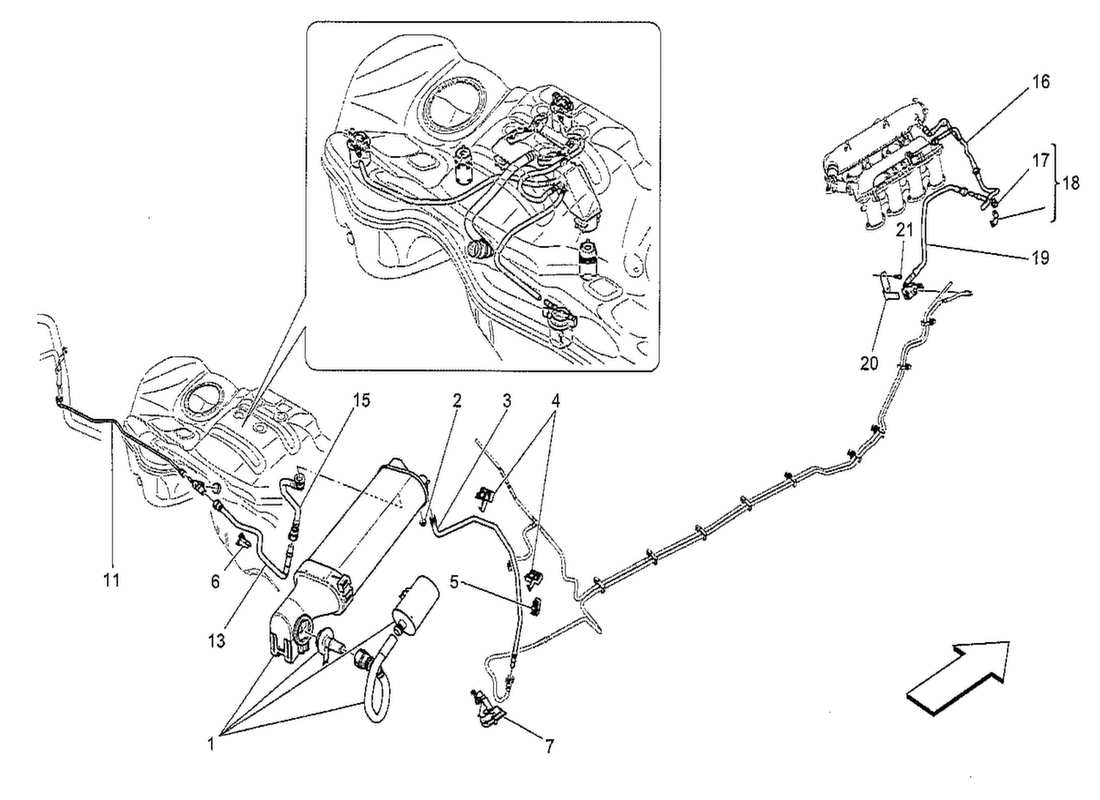 maserati qtp. v8 3.8 530bhp 2014 fuel vapour recirculation system parts diagram