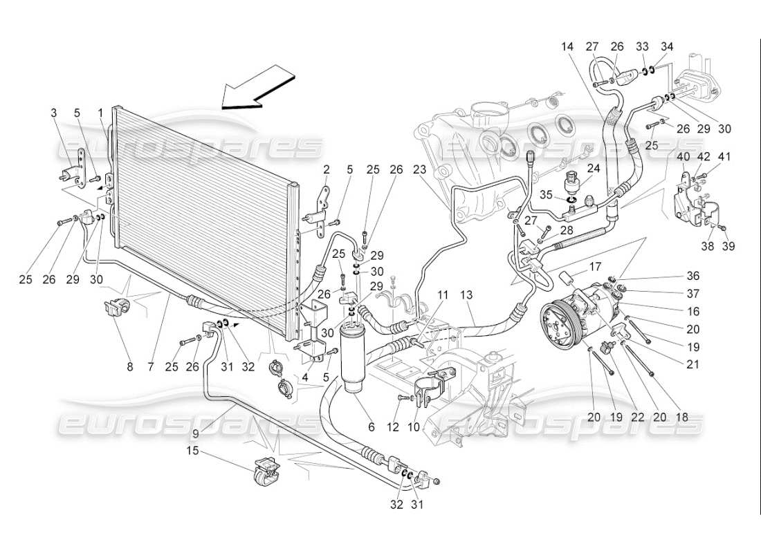 maserati qtp. (2009) 4.2 auto a c unit: engine compartment devices parts diagram