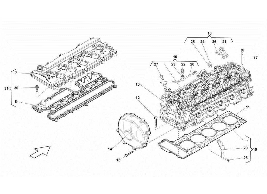 lamborghini gallardo sts ii sc right cylinder head and cover 1-5 part diagram