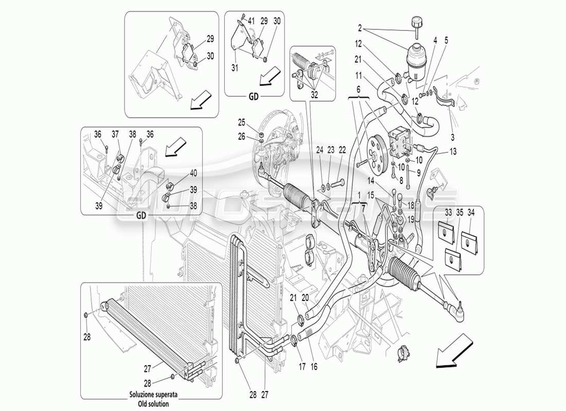 maserati qtp. (2006) 4.2 f1 steering box and hydraulic steering pump parts diagram