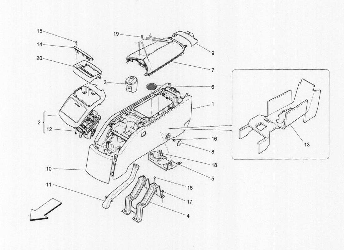 a part diagram from the maserati quattroporte m156 (2014 onwards) parts catalogue