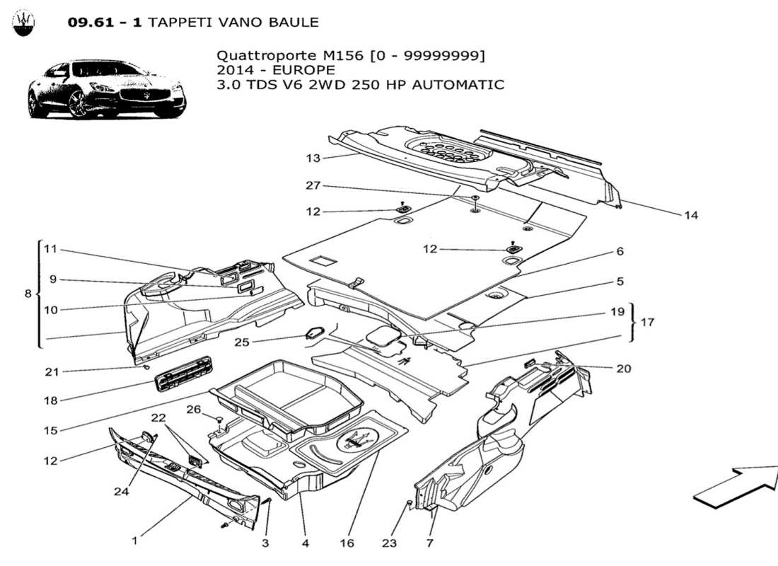 a part diagram from the Maserati QTP. V6 3.0 TDS 250bhp 2014 parts catalogue