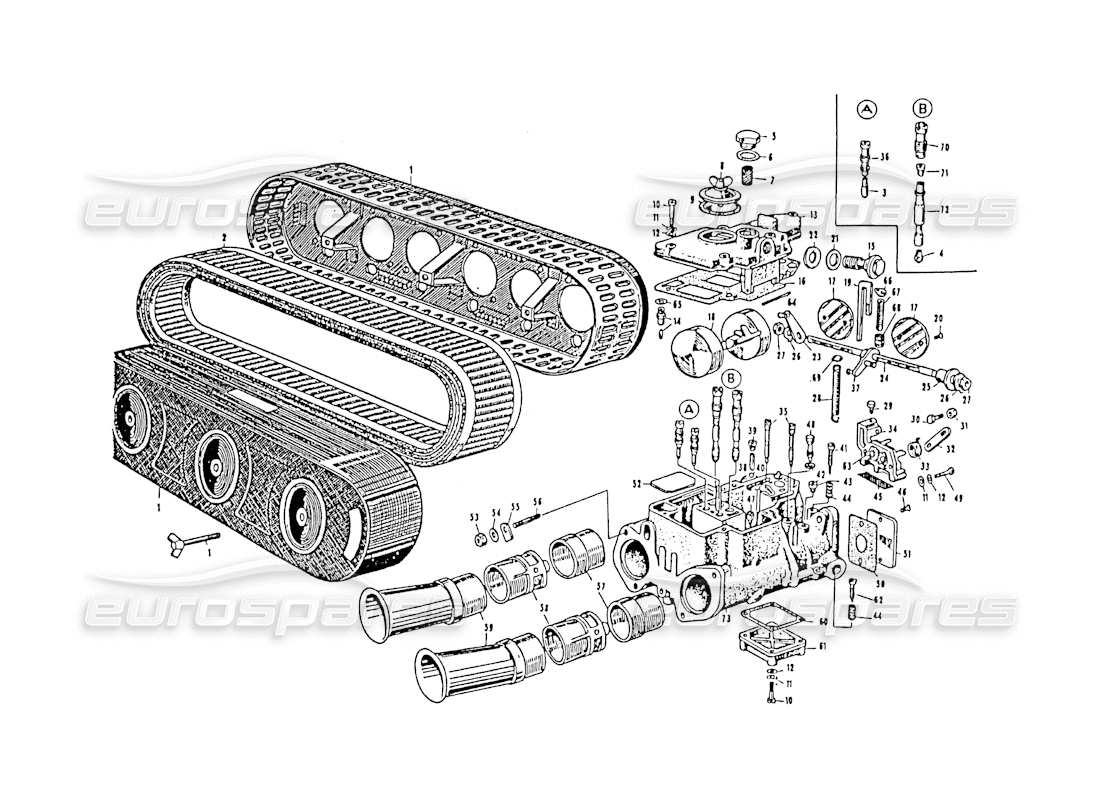 VIEW PARTS DIAGRAMS FROM THE MASERATI 3500 GT PARTS CATALOGUE a part diagram from the maserati 3500 gt parts catalogue