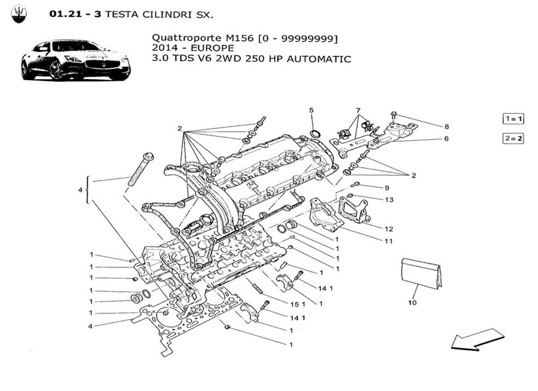 a part diagram from the maserati qtp. v6 3.0 tds 250bhp 2014 parts catalogue