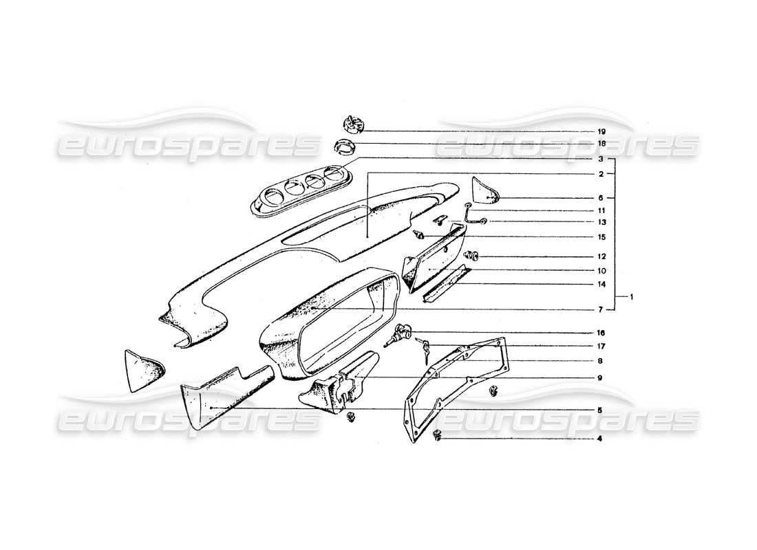 VIEW PARTS DIAGRAMS FROM THE FERRARI 365 GT4 2+2 COACHWORK PARTS CATALOGUE a part diagram from the ferrari 365 gt4 2+2 coachwork parts catalogue