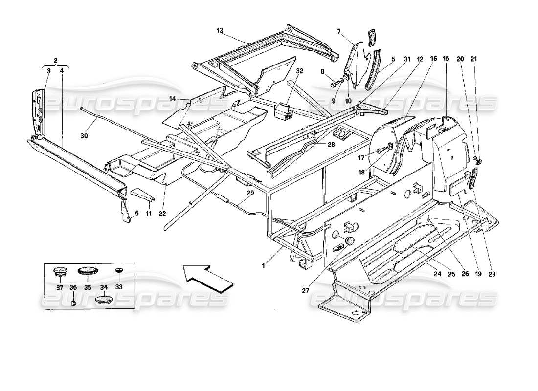 VIEW PARTS DIAGRAMS FROM THE FERRARI MONDIAL 3.4 T COUPE/CABRIO PARTS CATALOGUE a part diagram from the ferrari mondial 3.4 t coupe/cabrio parts catalogue