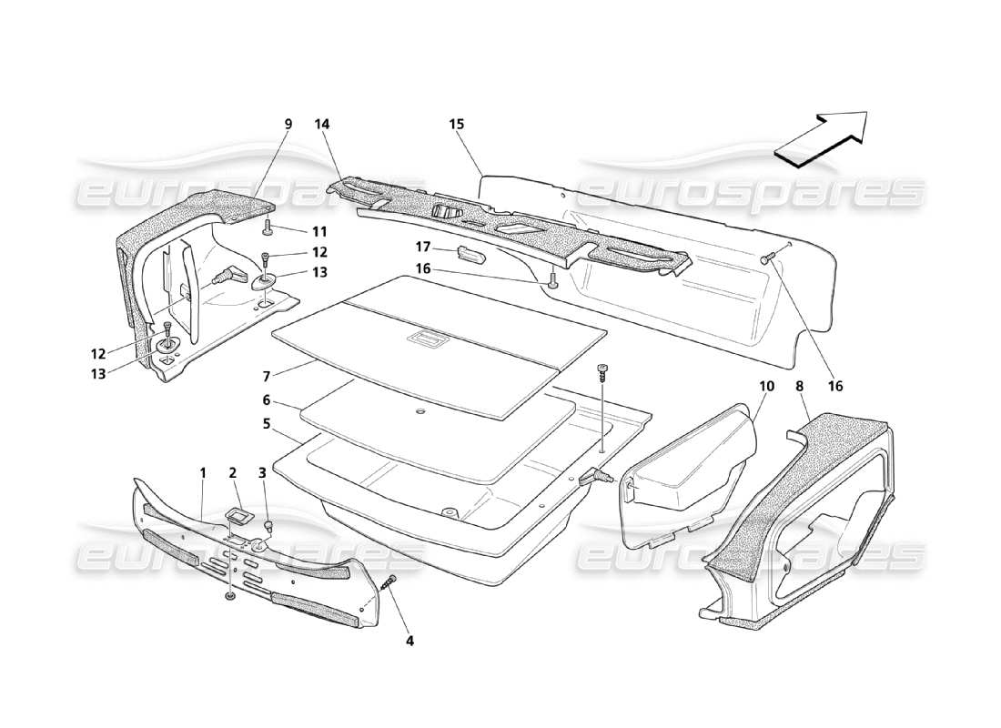 maserati qtp. (2003) 4.2 trunk hood carpets parts diagram