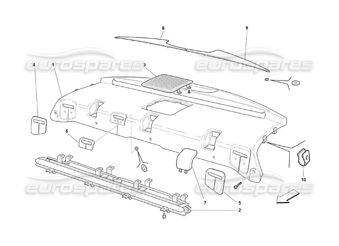 maserati qtp. (2003) 4.2 under rear window moulding parts diagram