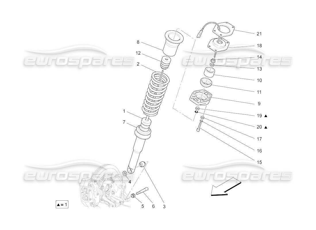 maserati qtp. (2011) 4.7 auto rear shock absorber devices parts diagram