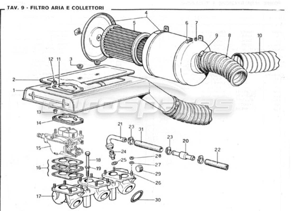 ferrari 246 gt series 1 air filter & manifolds part diagram