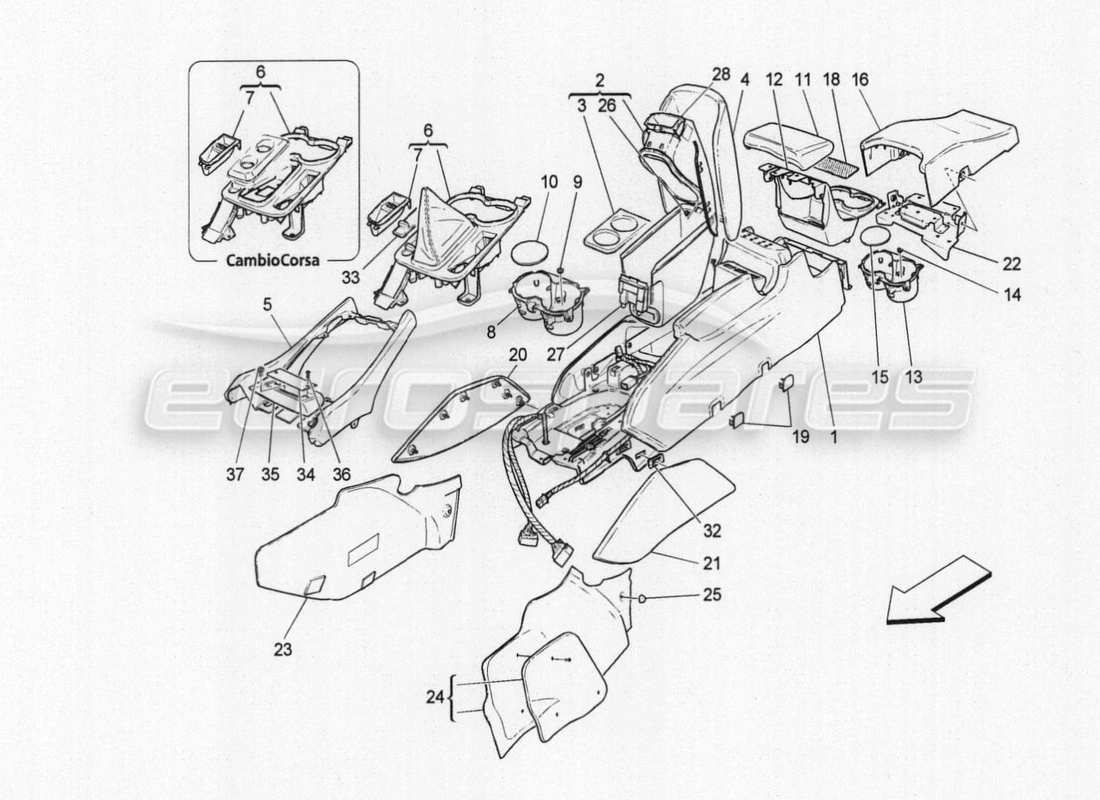 maserati granturismo special edition accessory console and centre console parts diagram