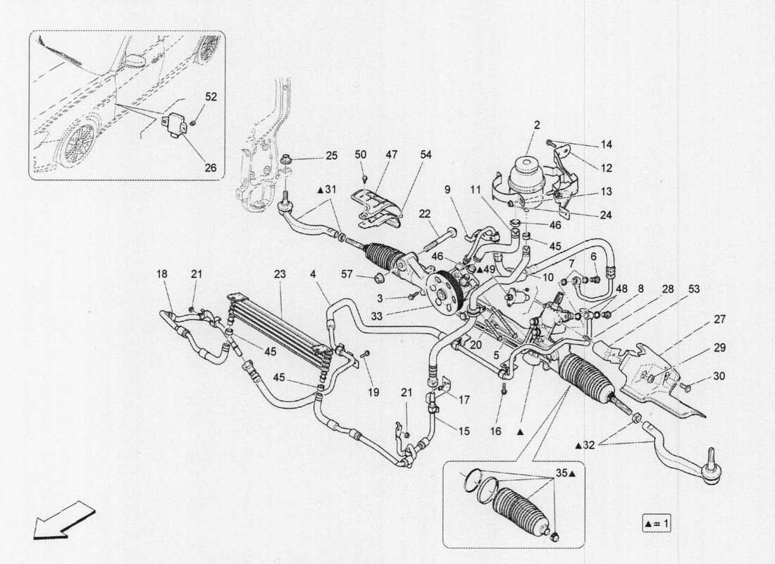 maserati qtp. v6 3.0 tds 275bhp 2017 steering rack parts diagram