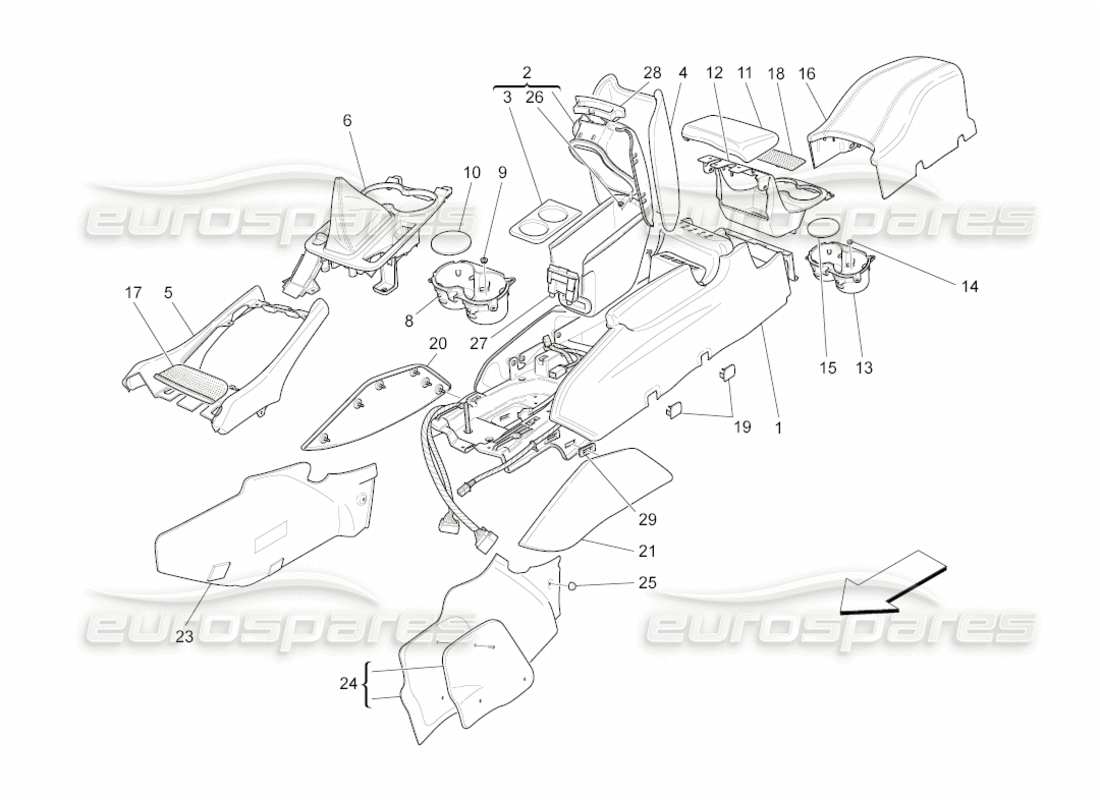 maserati grancabrio (2010) 4.7 accessory console and centre console part diagram