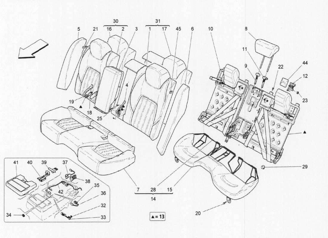 maserati qtp. v6 3.0 tds 275bhp 2017 rear seats: trim panels parts diagram