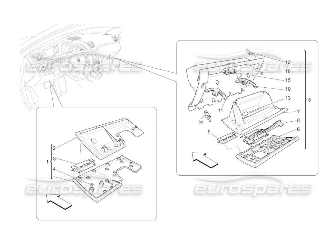 maserati grancabrio (2010) 4.7 glove compartments part diagram