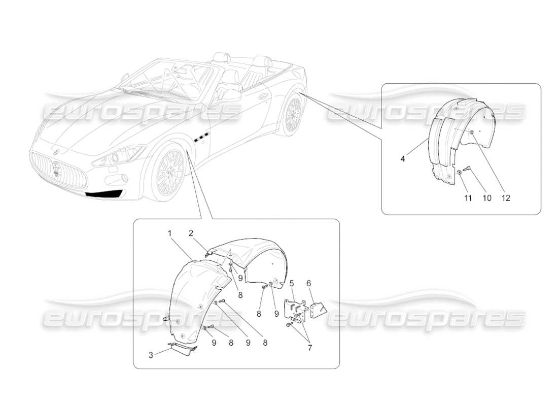maserati grancabrio (2010) 4.7 wheelhouse and lids part diagram