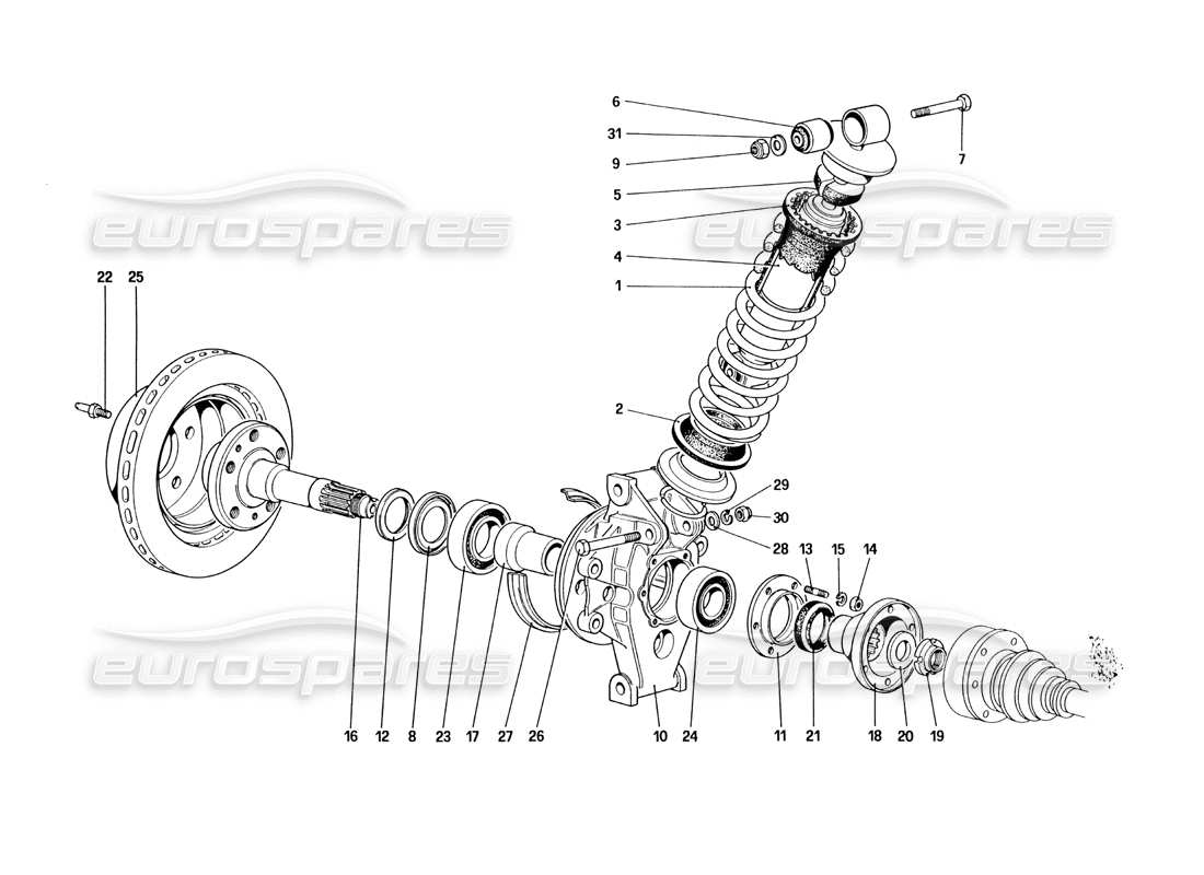 ferrari 328 (1985) rear suspension - shock absorber and brake disc parts diagram