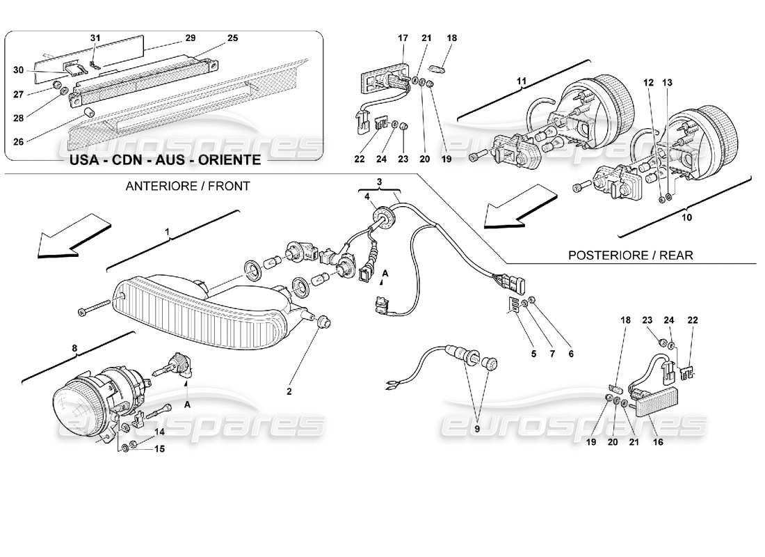 ferrari 355 (2.7 motronic) front and rear lights part diagram