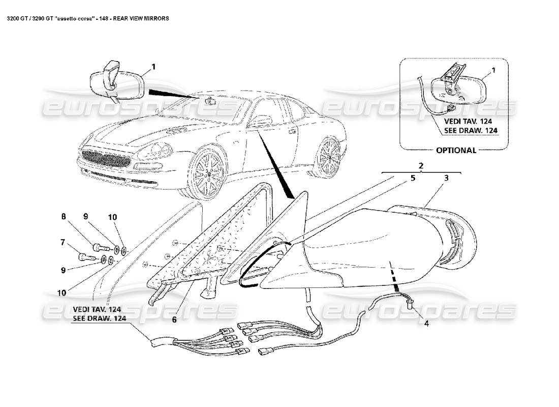 maserati 3200 gt/gta/assetto corsa rear view mirrors parts diagram