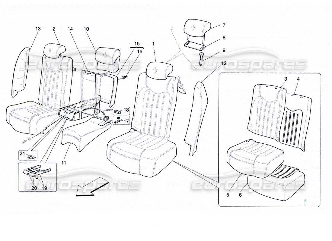 maserati qtp. (2010) 4.2 rear seats: trim panels parts diagram