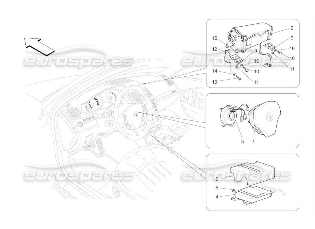 maserati qtp. (2009) 4.2 auto front airbag system parts diagram