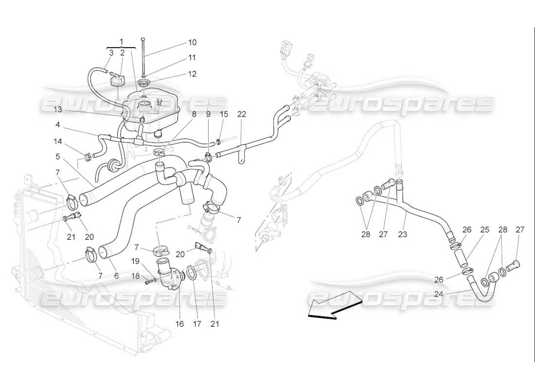 maserati qtp. (2007) 4.2 f1 cooling system: nourice and lines part diagram