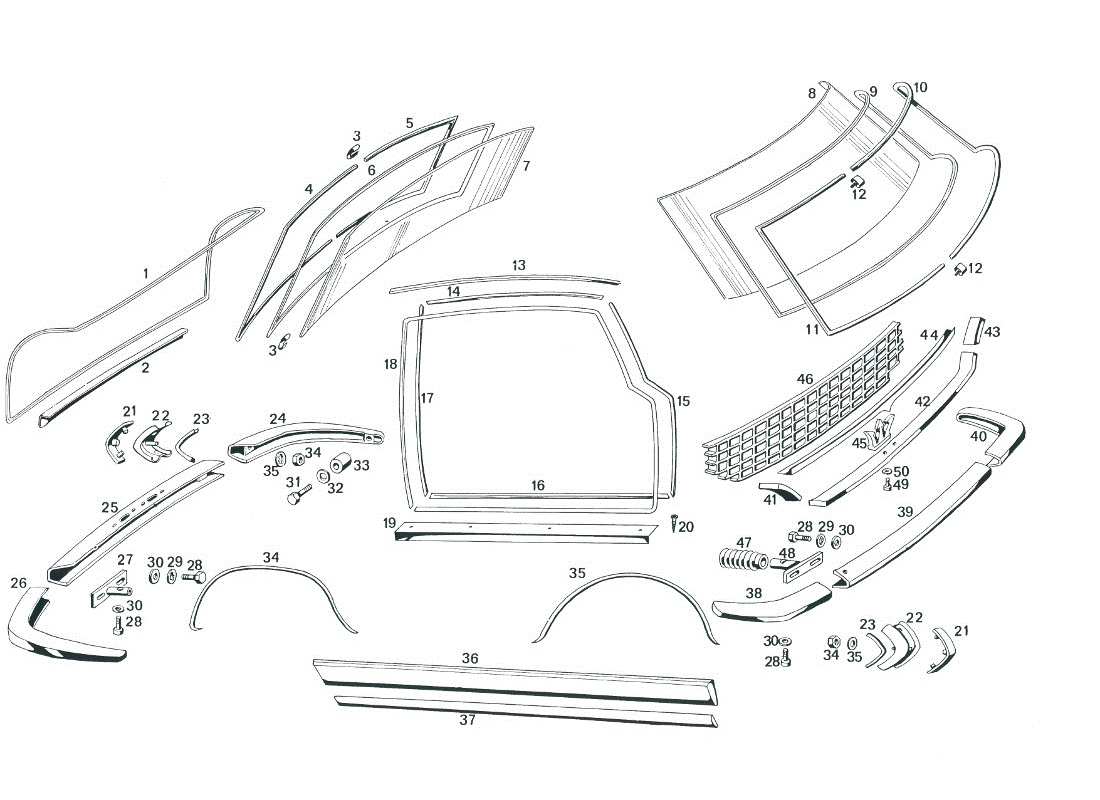 maserati mexico bumbers and glasses part diagram