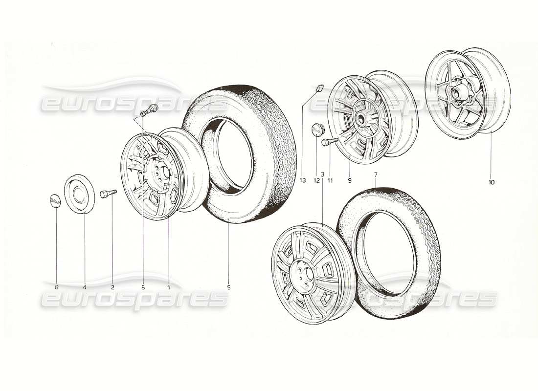 ferrari 308 gt4 dino (1976) wheels part diagram