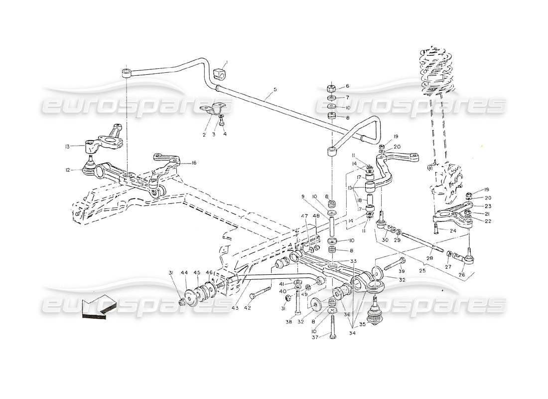 maserati shamal front suspension parts diagram