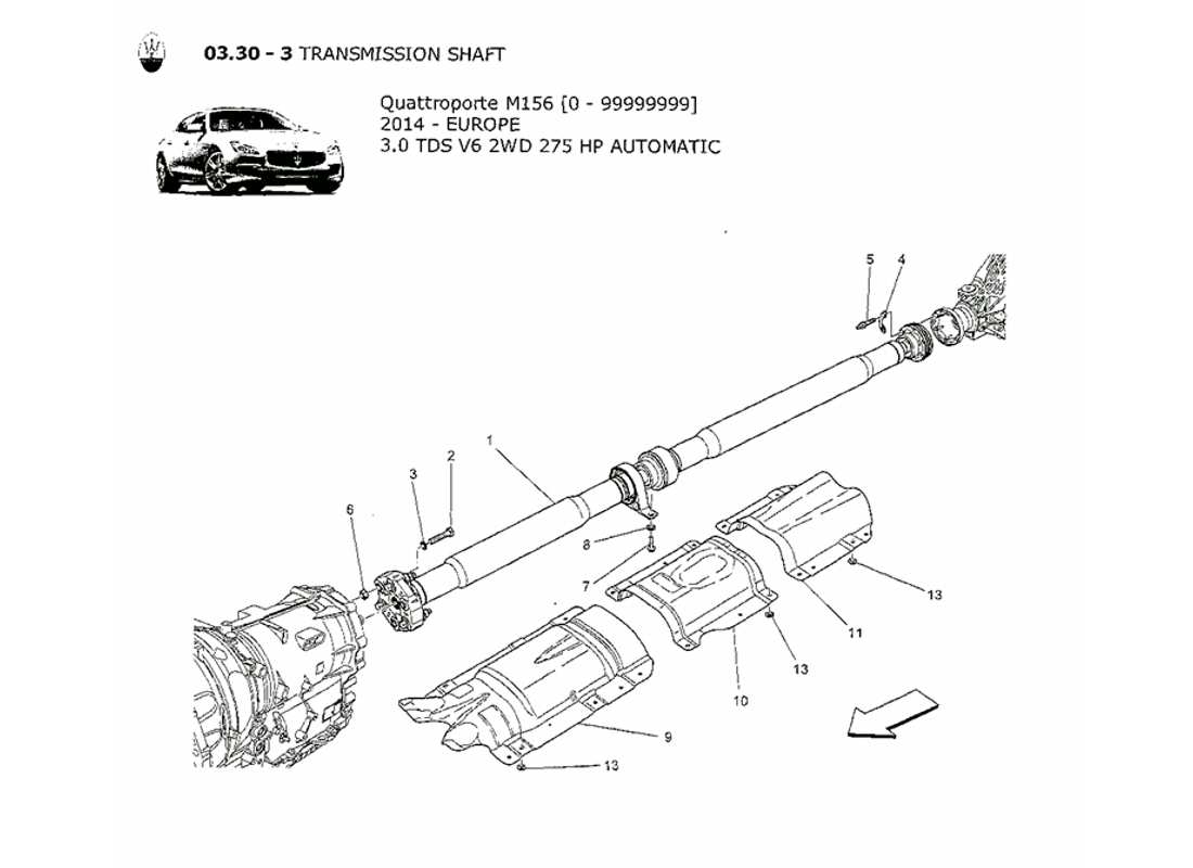 maserati qtp. v6 3.0 tds 275bhp 2014 transmission shaft part diagram