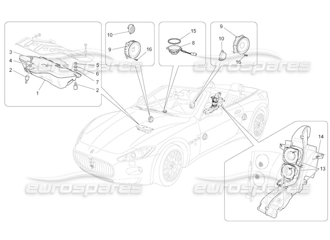 maserati grancabrio (2011) 4.7 sound diffusion system parts diagram