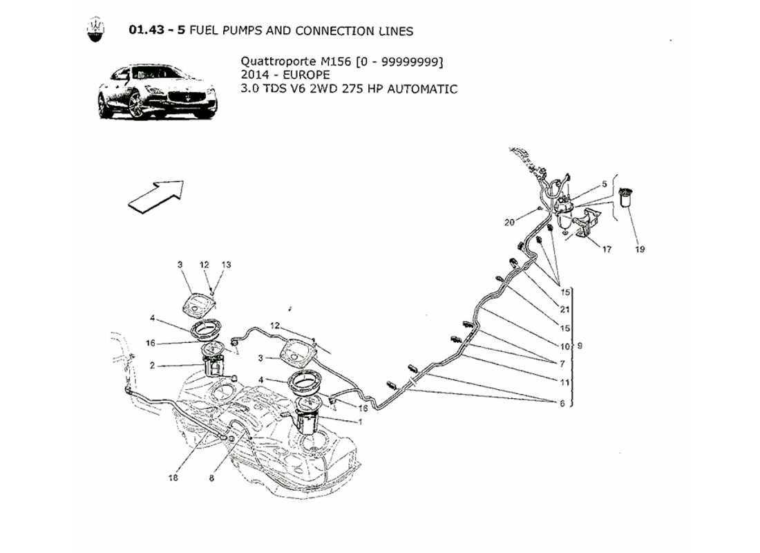 maserati qtp. v6 3.0 tds 275bhp 2014 fuel pumps and connection lines part diagram