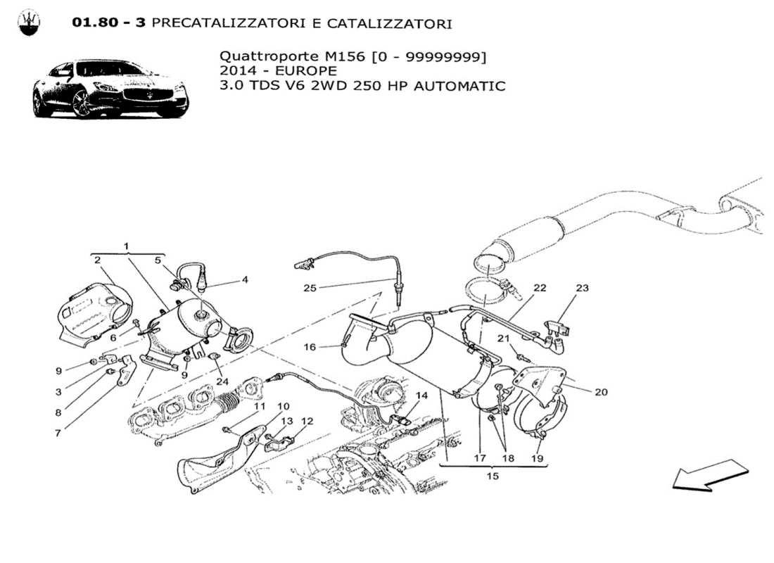 maserati qtp. v6 3.0 tds 250bhp 2014 pre-catalytic converters and catalytic converters parts diagram