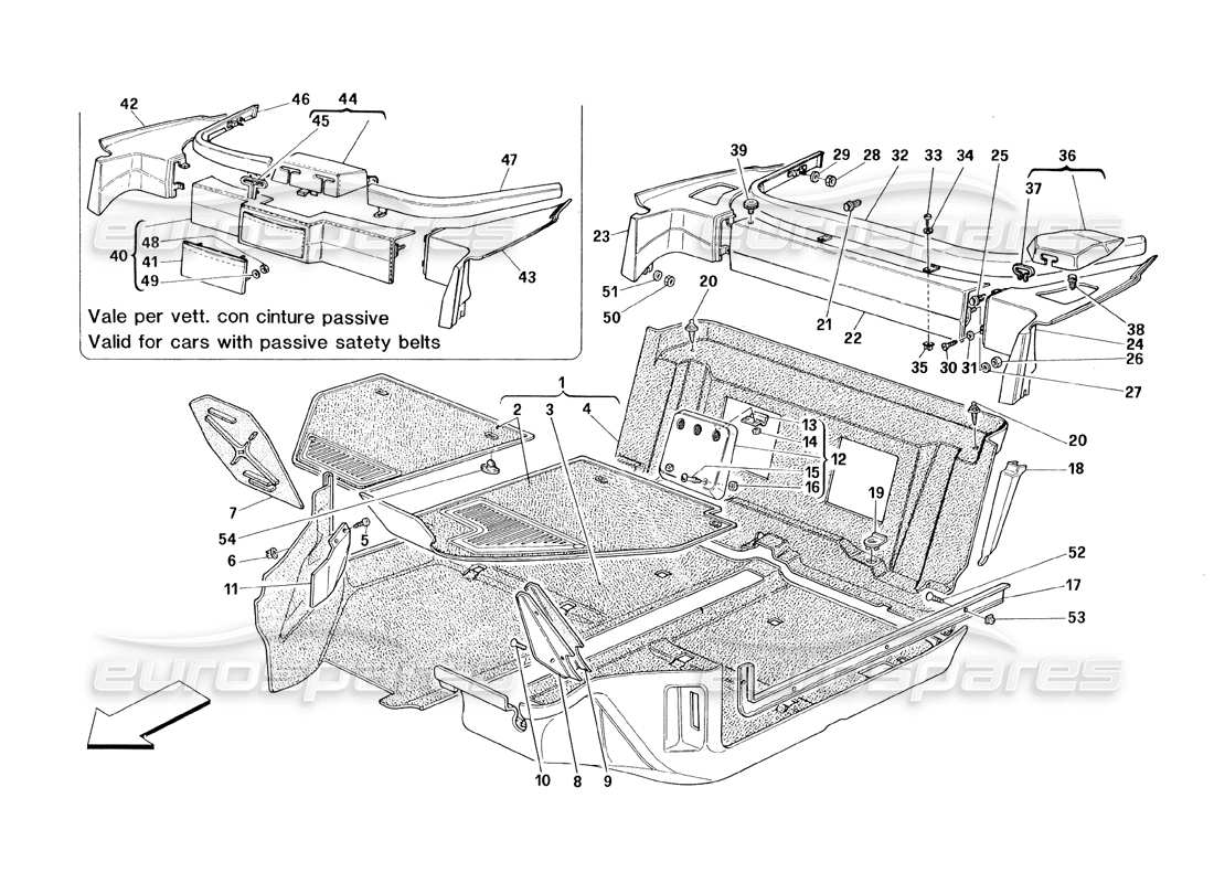 ferrari 348 (1993) tb / ts passengers compartment carpets part diagram