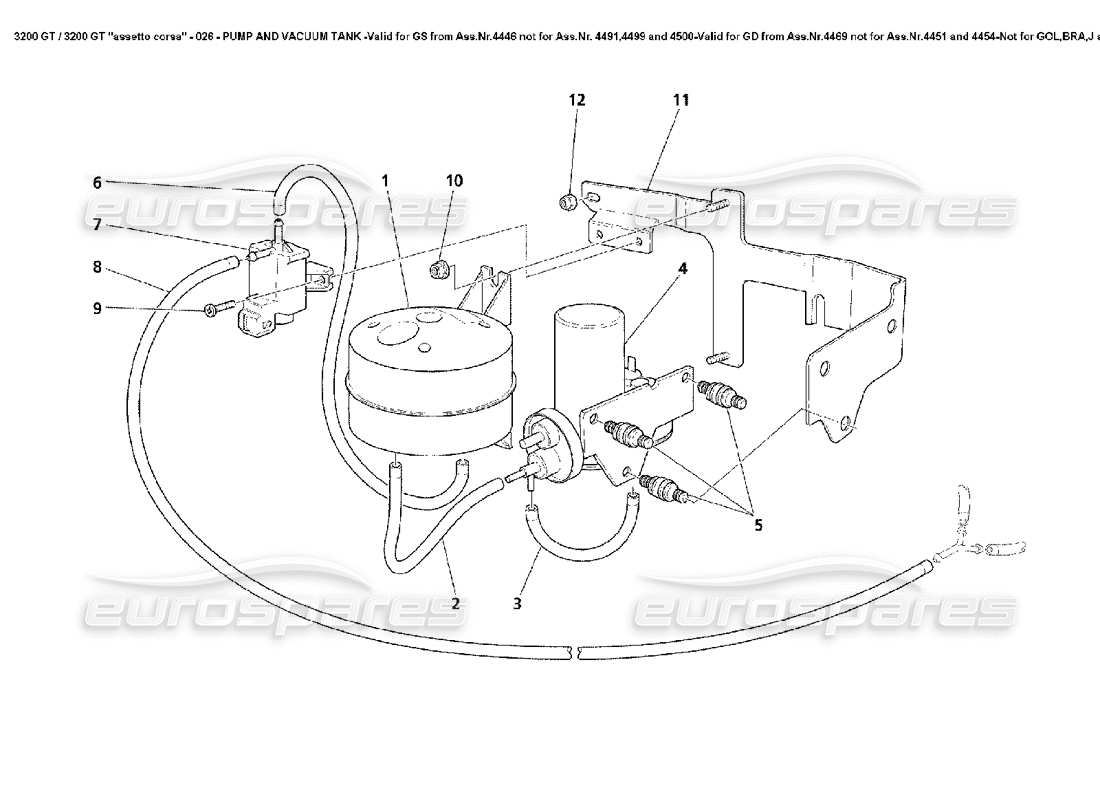 maserati 3200 gt/gta/assetto corsa pump and vacuum tank -valid for gs from ass.nr.4446 not for ass.nr. 4491,4499 and 4500-valid for gd from 4469 not for ass.nr.4451 and 4454-not for gol,bra,j and aus- parts diagram