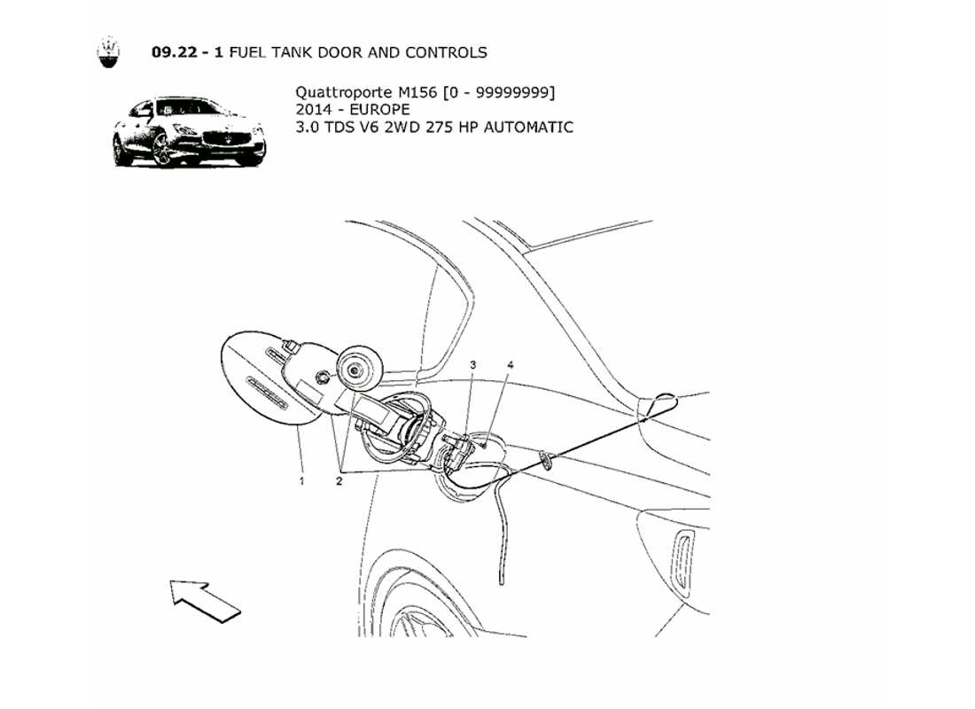 maserati qtp. v6 3.0 tds 275bhp 2014 fuel tank door and controls part diagram