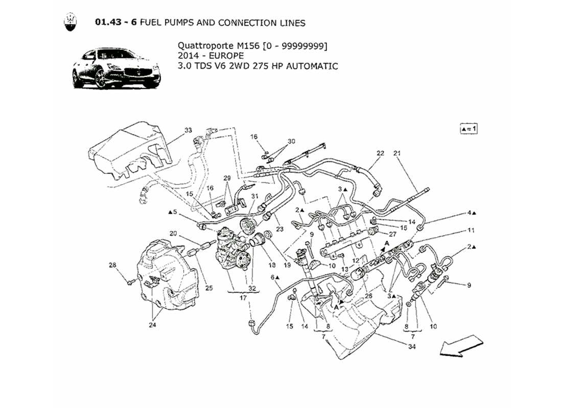 maserati qtp. v6 3.0 tds 275bhp 2014 fuel pumps and connection lines part diagram