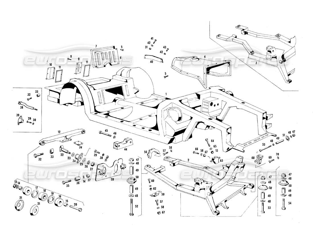 maserati qtp.v8 4.7 (s1 & s2) 1967 frame & bushing parts diagram