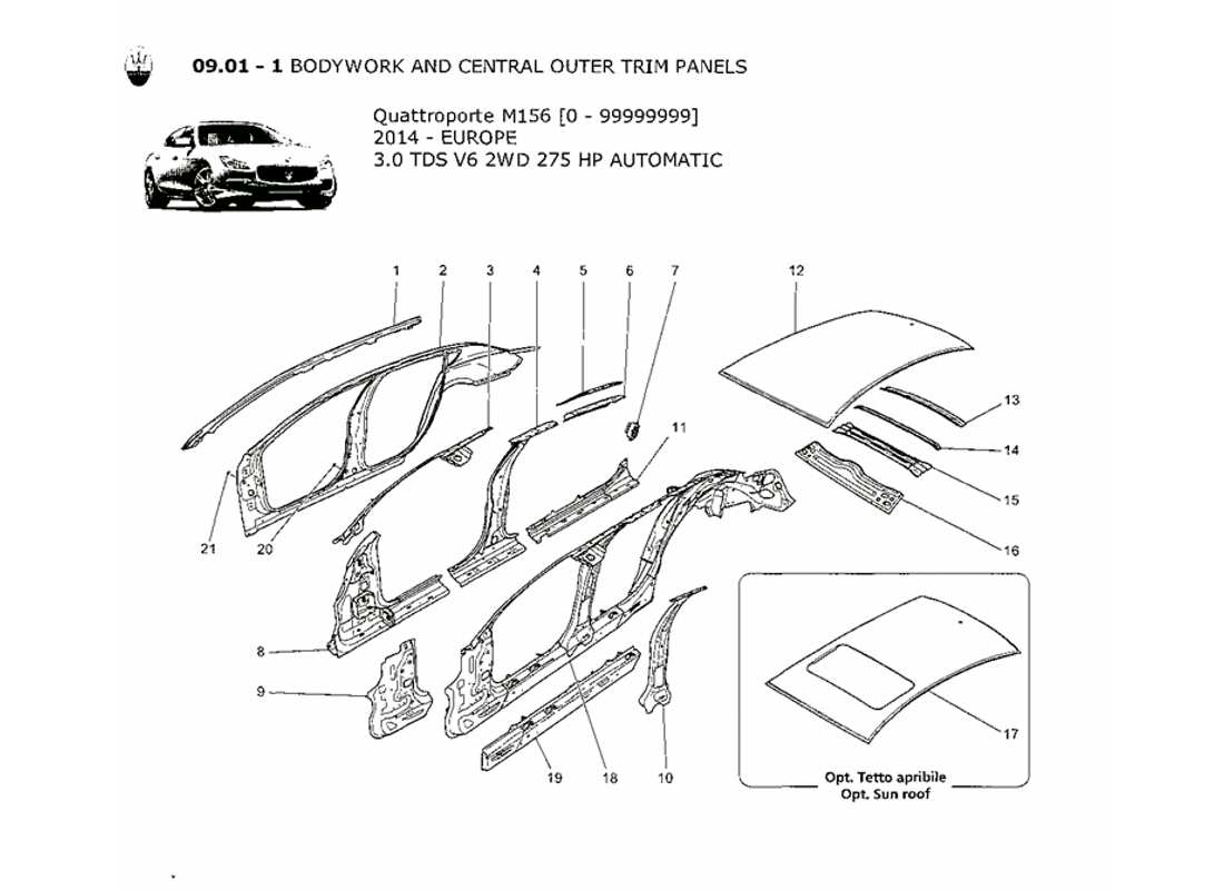 maserati qtp. v6 3.0 tds 275bhp 2014 bodywork and central outer trim panels part diagram