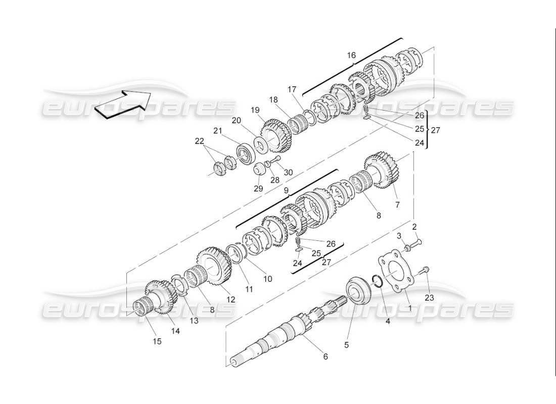 maserati qtp. (2007) 4.2 f1 main shaft gears part diagram