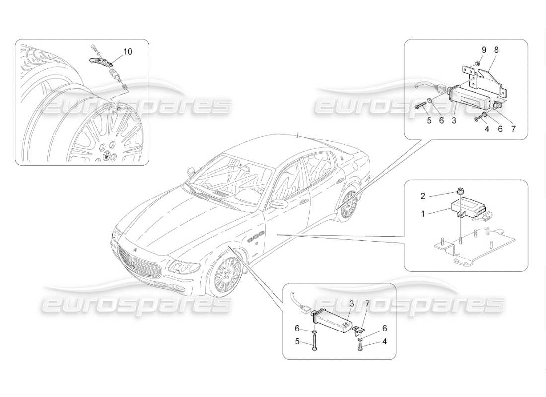maserati qtp. (2010) 4.7 auto tyre pressure monitoring system parts diagram