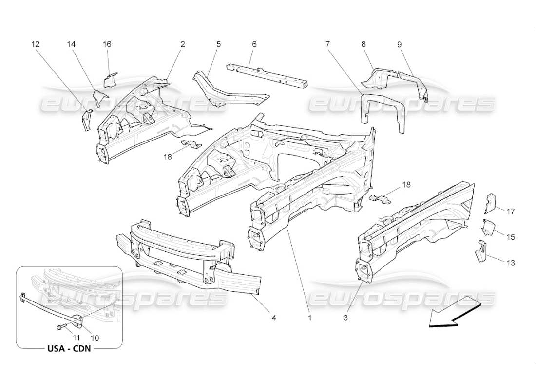 maserati qtp. (2009) 4.7 auto front structural frames and sheet panels part diagram