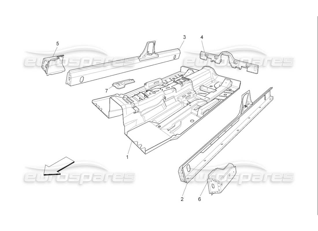 maserati qtp. (2009) 4.7 auto central structural frames and sheet panels part diagram