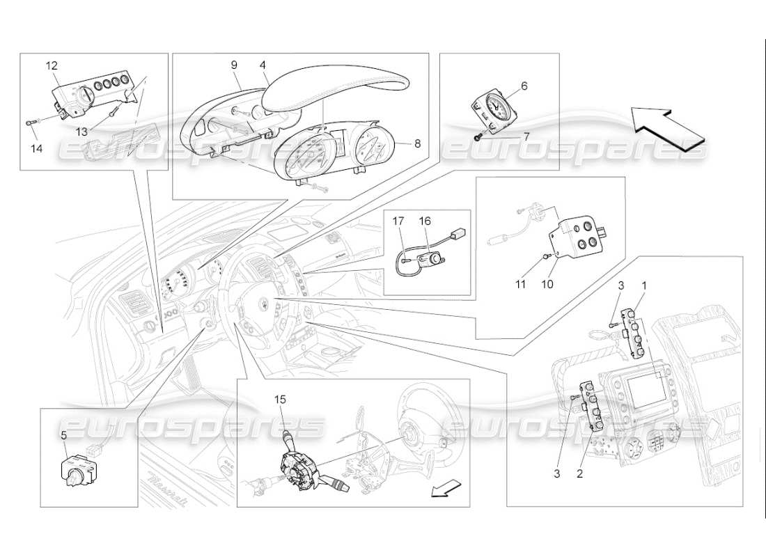 maserati qtp. (2009) 4.2 auto dashboard devices parts diagram
